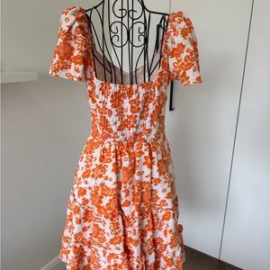 Crystal Doll Orange Puff Sleeve Mini Sundress
